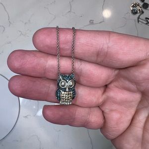 Sterling silver owl charm with colored rhinestones